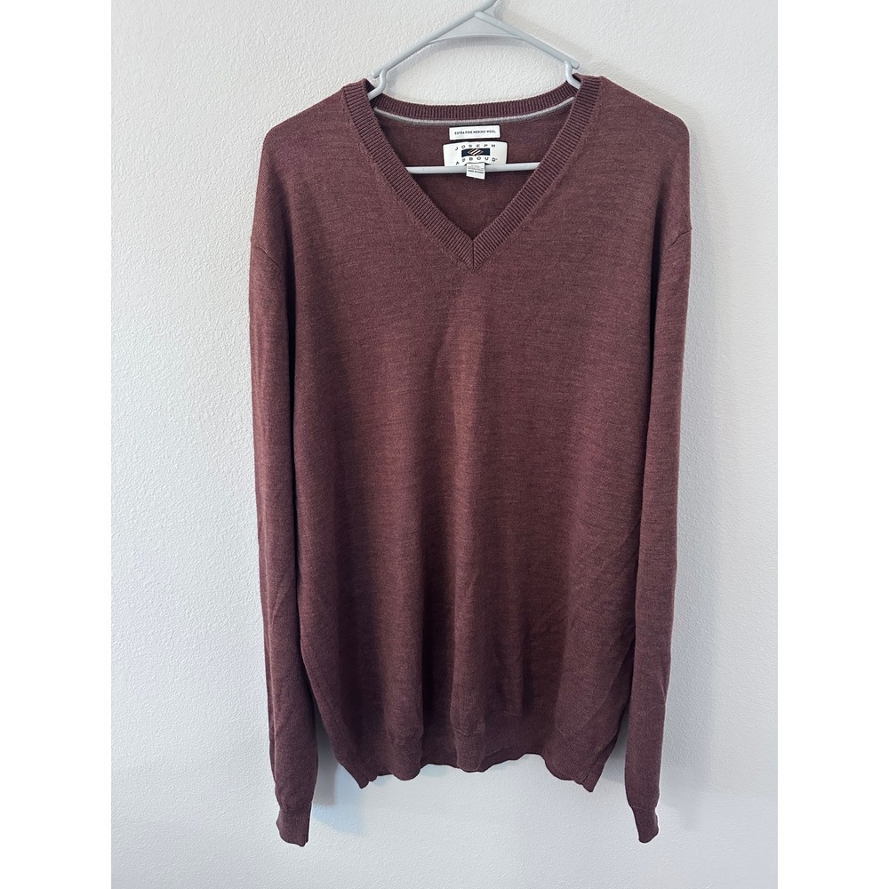 Joseph Abboud V-Neck Sweater XXL Burgundy Brown 100% Extra Fine Merino Wool